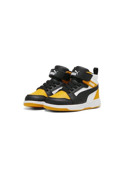 Puma Rebound V6 Mid AC+ Shoes White Balck Yellow Infant PUMA | Sneakers | 396542-19