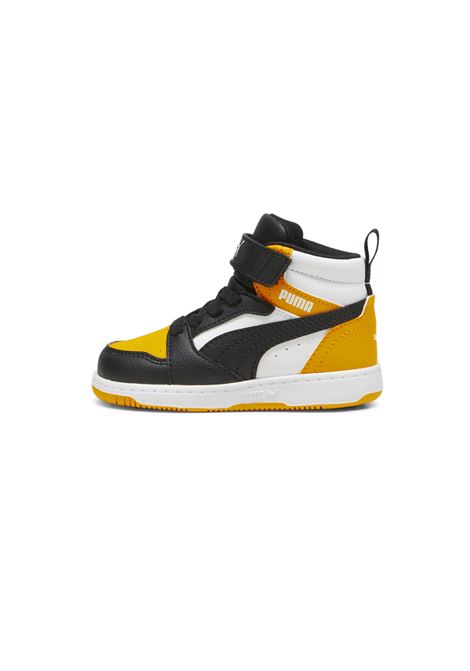 Puma Rebound V6 Mid AC+ Shoes White Balck Yellow Infant PUMA | Sneakers | 396542-19