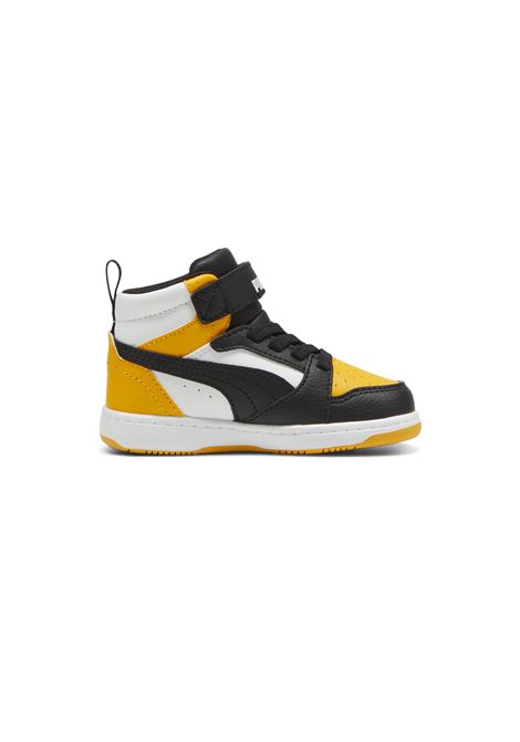 Puma Rebound V6 Mid AC+ Shoes White Balck Yellow Infant PUMA | Sneakers | 396542-19
