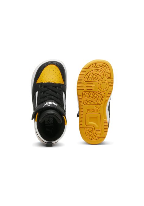 Puma Rebound V6 Mid AC+ Shoes White Balck Yellow Infant PUMA | Sneakers | 396542-19