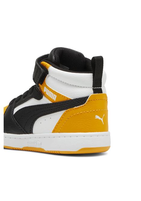 Puma Rebound V6 Mid AC+ Shoes White Balck Yellow Infant PUMA | Sneakers | 396542-19