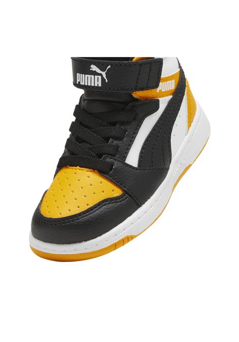 Puma Rebound V6 Mid AC+ Shoes White Balck Yellow Infant PUMA | Sneakers | 396542-19