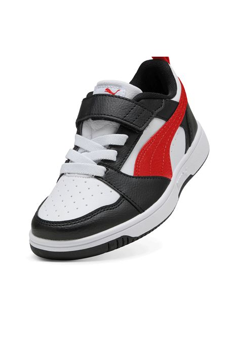 Scarpe Puma Rebound V6 Low AC Bianco Nero Rosso Bambini PUMA | Sneakers | 397419-04
