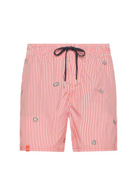 Sun68 Striped Swim Pant with Small Nuts Embroidery Orange White Men SUN68 | Swimwear | H35112-0301