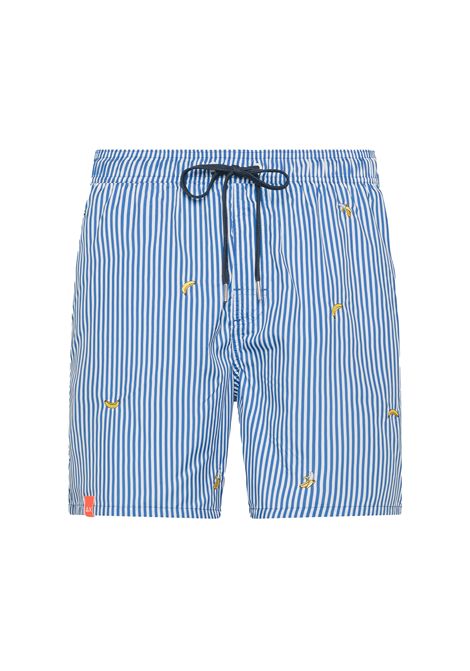 Sun68 Striped Swim Pant with Small Bananas Embroidery Blue White Men SUN68 | Swimwear | H35112-5801