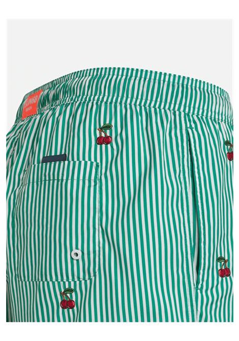 Sun68 Striped Swim Pant with Small Cherries Embroidery Green White Men SUN68 | Swimwear | H35112-8801