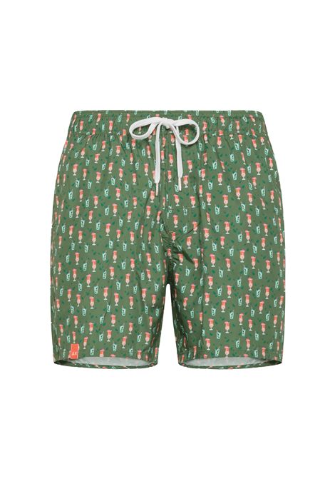 Sun68 Swim Pant Cocktail Pattern Dark Green Men SUN68 | Swimwear | H34127-37