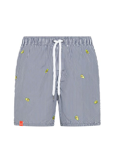 Sun68 Striped Swim Pant with Small Avocados Embroidery Blue White Men SUN68 | Swimwear | H36111-0701