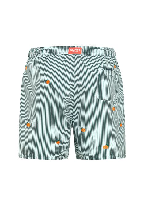 Sun68 Striped Swim Pant with Small Oranges Embroidery Green White Men SUN68 | Swimwear | H36111-3701